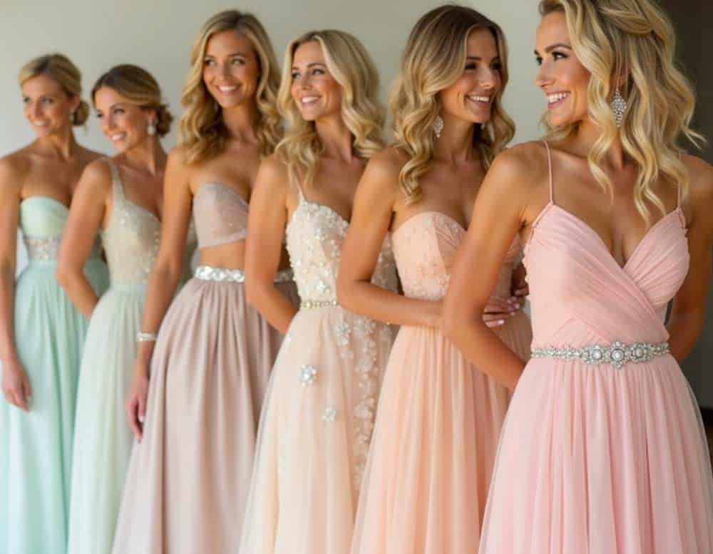 Bräute mit verschieden farbigen Hochzeitskleidern