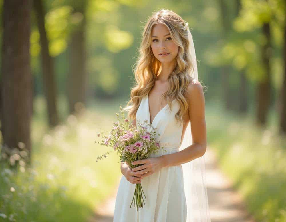 Braut mit Sommerhochzeitskleid