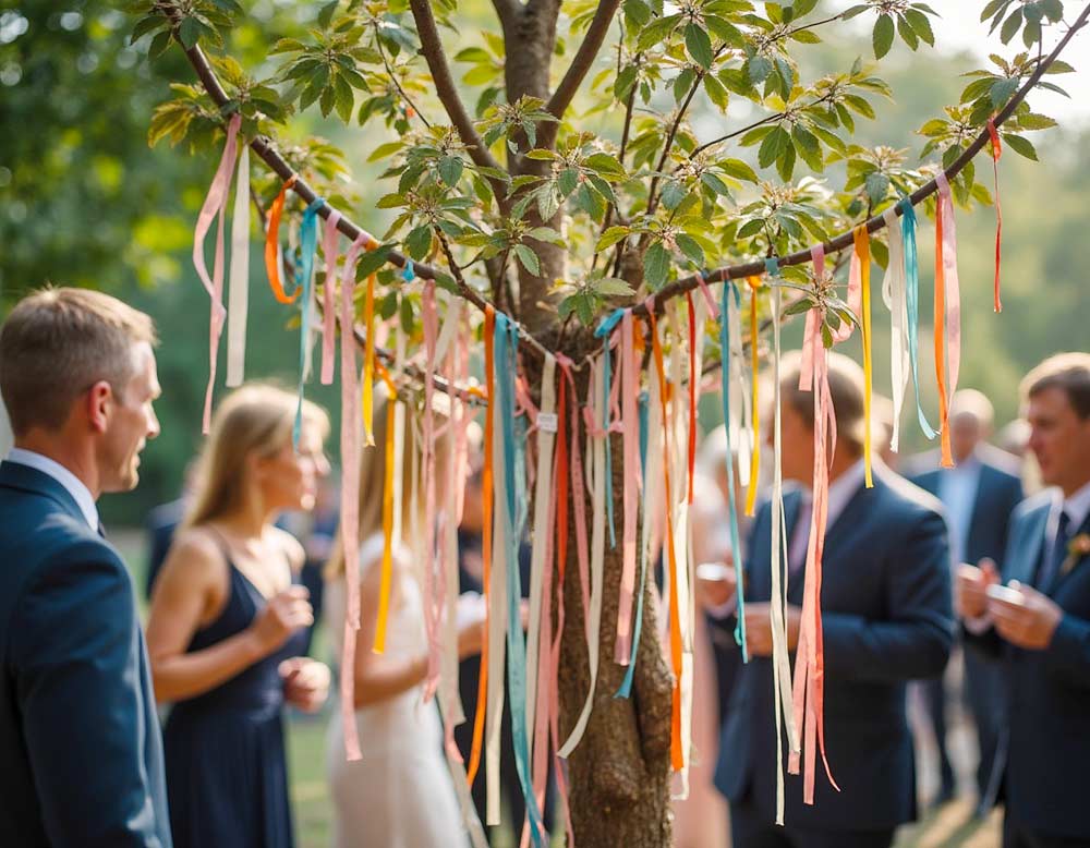Bänderbaum bei einer Hochzeit