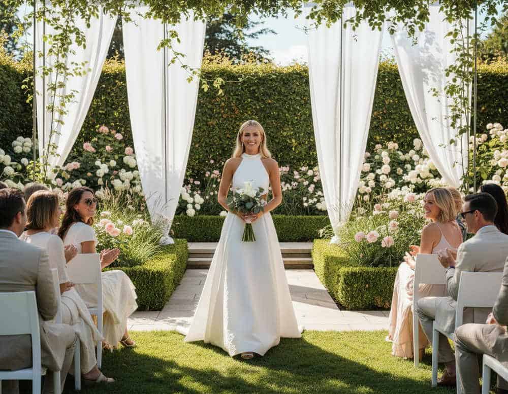 Weißes Hochzeitskleid passend für die Gartenhochzeit Weißes Hochzeitskleid passend für die Gartenhochzeit