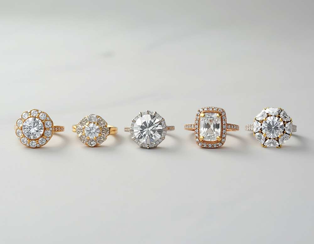 Verschiedener Brautschmuck mit Diamanten in Fancy Cuts