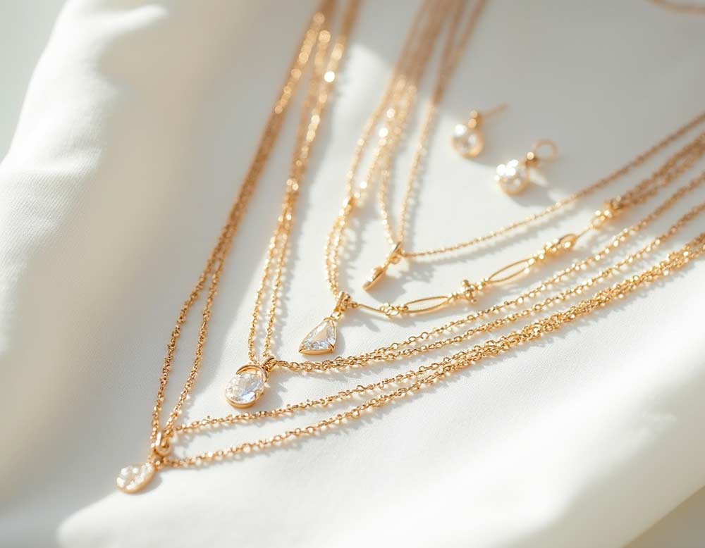 Brautschmuck-Sets mit mehreren feinen Ketten in verschiedenen Längen