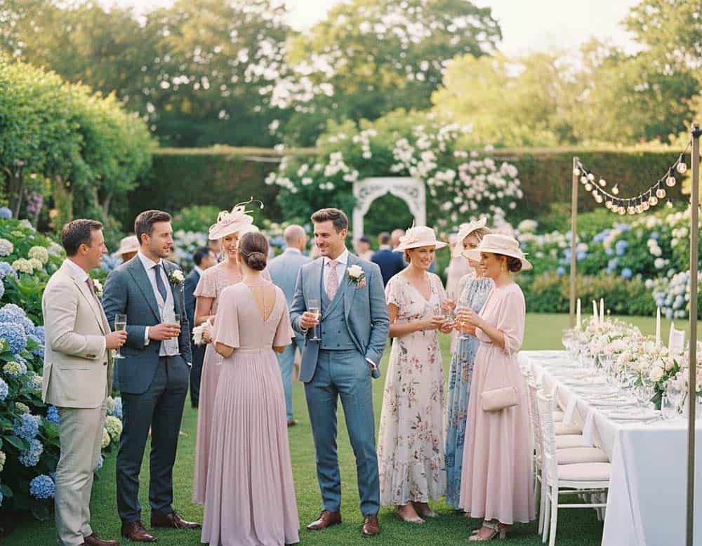Hochzeitsgesellschaft einer romantischen Gartenhochzeit Hochzeitsgesellschaft einer romantischen Gartenhochzeit