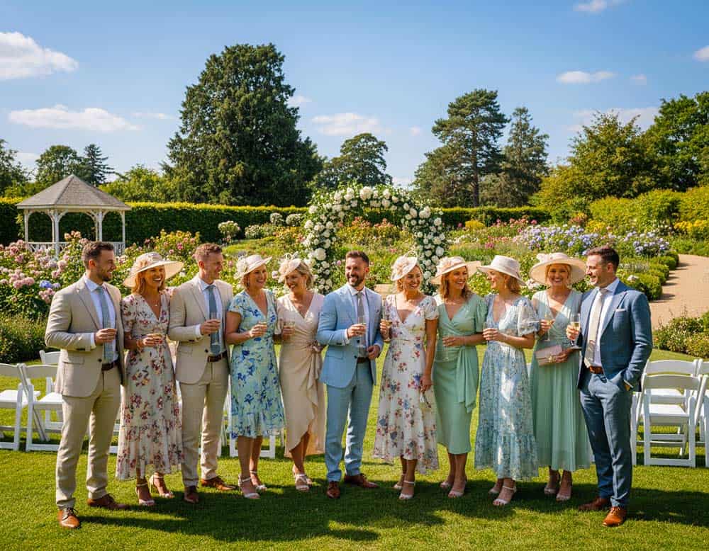 Hochzeitsgäste passend gekleidet bei einer Gartenhochzeit Hochzeitsgäste passend gekleidet bei einer Gartenhochzeit