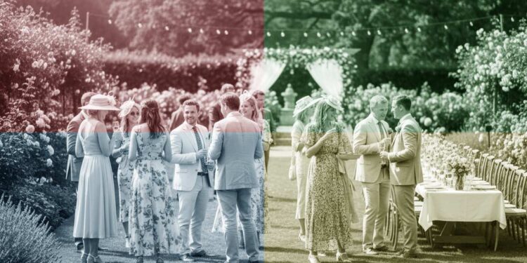 Hochzeitsgäste bei einer Gartenhochzeit