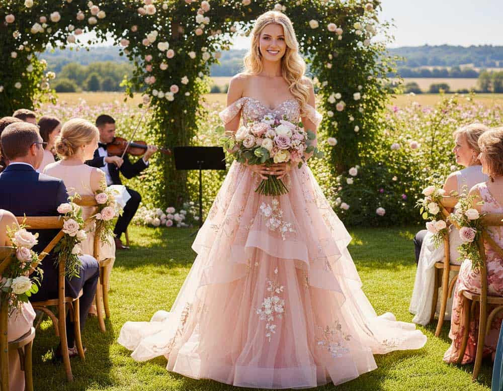 Zauberhaftes Hochzeitskleid für die Hochzeitsfeier im Garten Zauberhaftes Hochzeitskleid für die Hochzeitsfeier im Garten