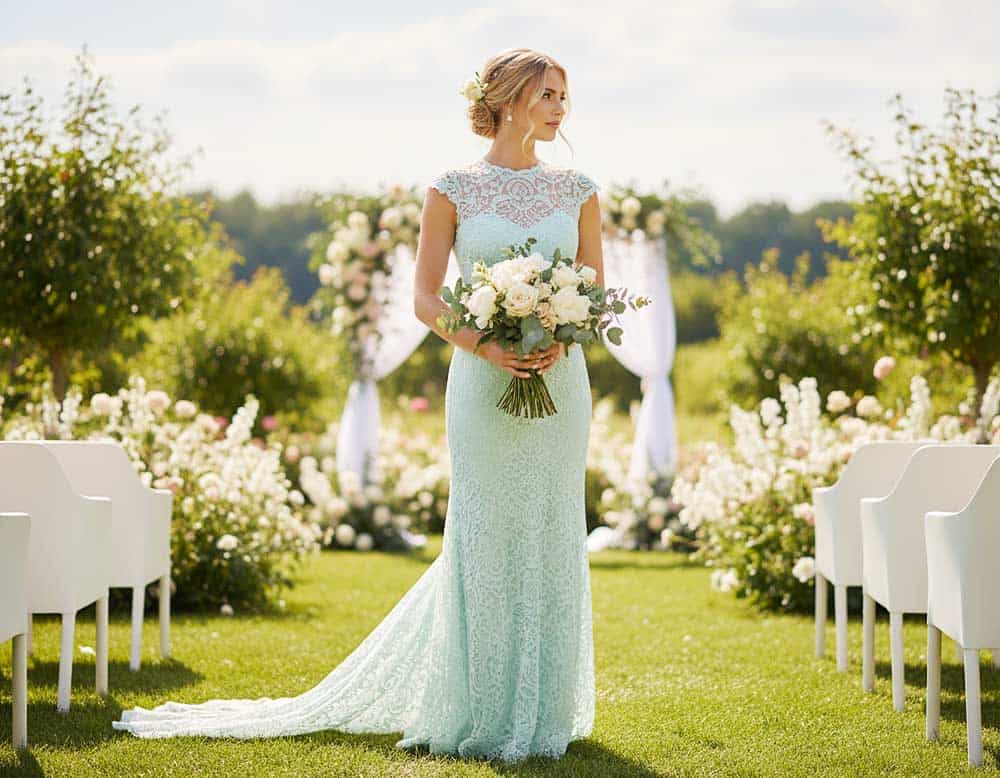 Hochzeitskleid in Mint passend für die Gartenhochzeit Hochzeitskleid in Mint passend für die Gartenhochzeit