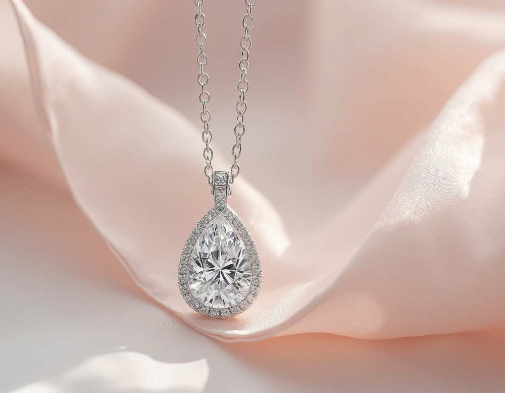 Kettenanhänger mit Fancy Cut Diamant im Tropfenschliff