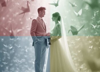 Tausend Origami-Kraniche für die Hochzeit