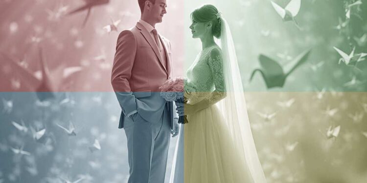 Tausend Origami-Kraniche für die Hochzeit