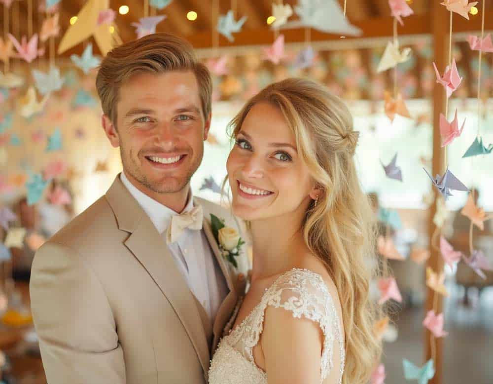 Tausend Origami-Kraniche für die Hochzeitsdeko