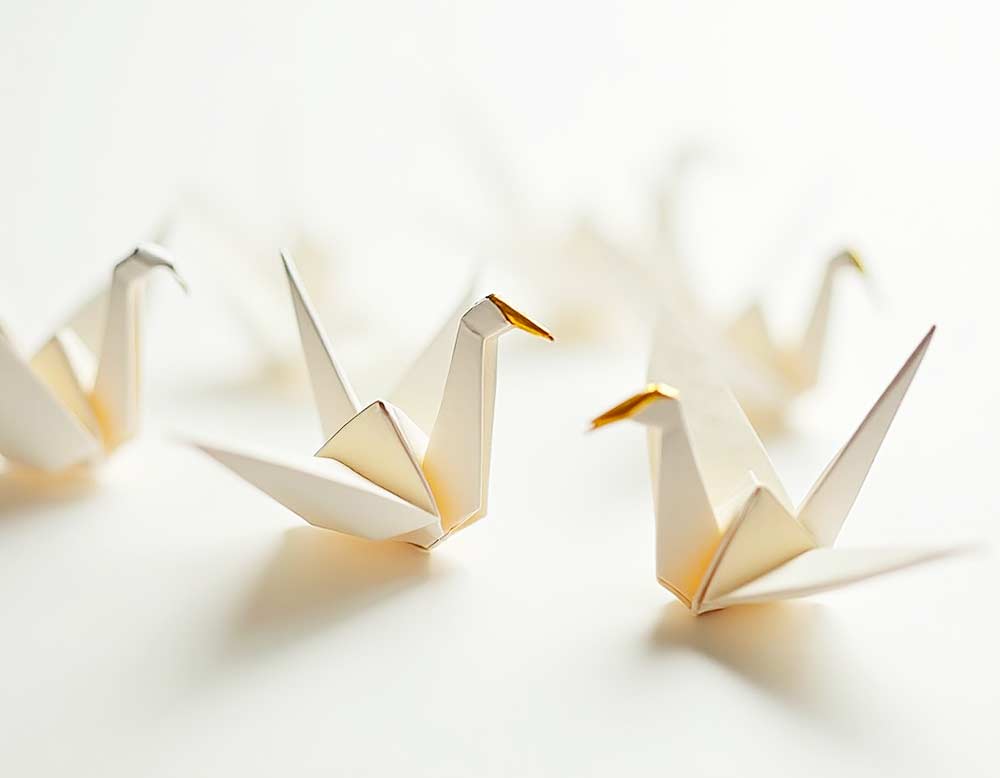Origami-Kraniche für die Hochzeitsdeko selbst gebastelt
