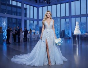 Mehr über den Artikel erfahren Eisblaues Hochzeitskleid – ein mutiger Traum in kühlem Glanz