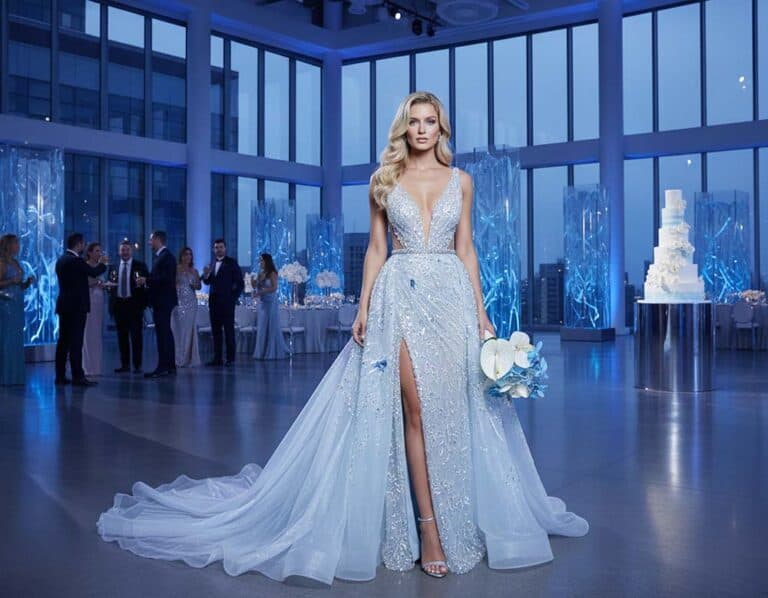Mehr über den Artikel erfahren Eisblaues Hochzeitskleid – ein mutiger Traum in kühlem Glanz