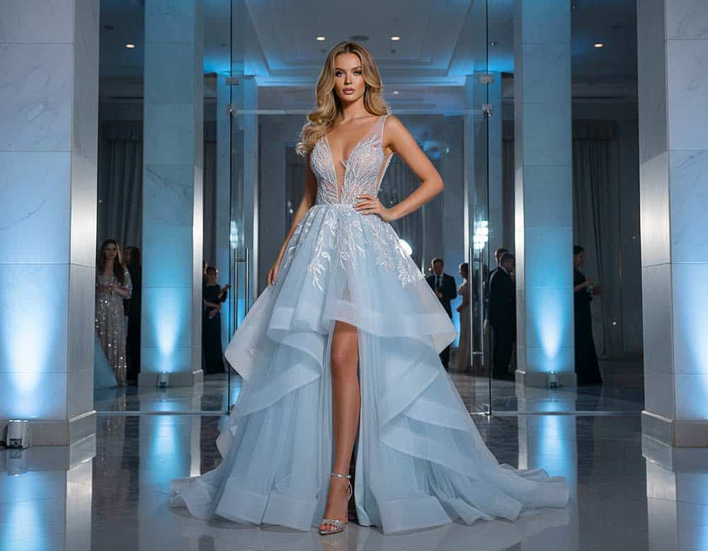 Wenn Eisblau Ihr Tüll-Hochzeitskleid zu etwas ganz Persönlichem macht