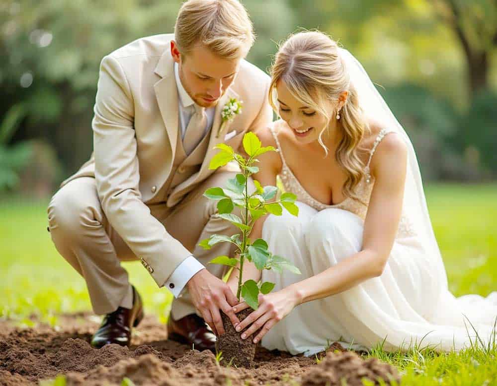 Gemeinsames Pflanzen eines jungen Baumes bei der Hochzeit als Brauch