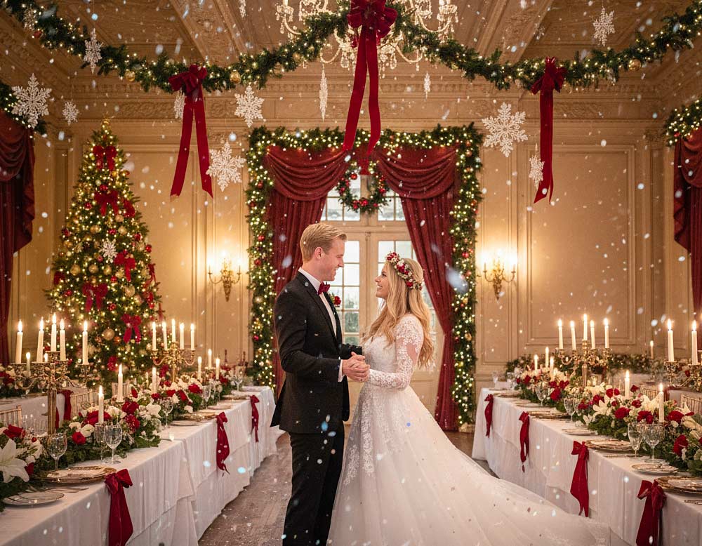 Weihnachtselemente verzaubern die Hochzeit um Weihnachten