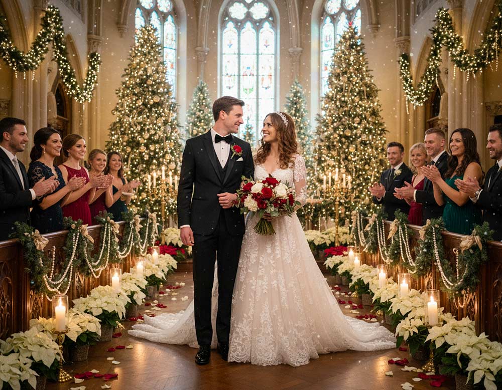 Weihnachtshochzeit in harmonischem Glanz in der Kirche Weihnachtshochzeit in harmonischem Glanz in der Kirche