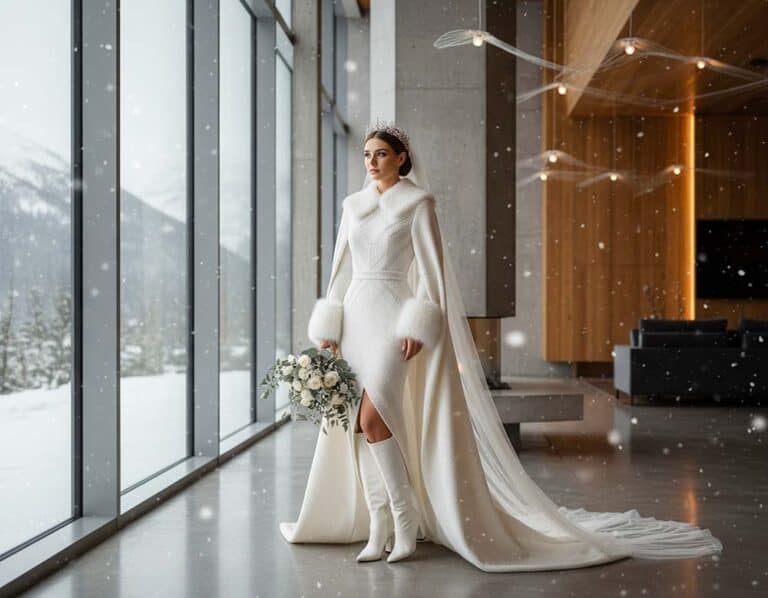 Mehr über den Artikel erfahren Winterbrautkleid Trends für die kalte Saison