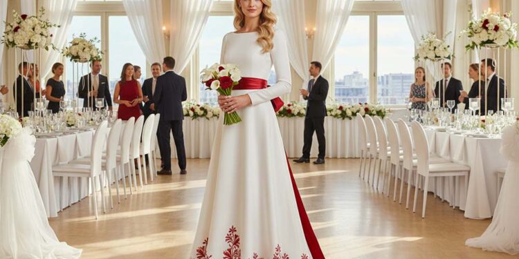 Ein rot-weißes Brautkleid