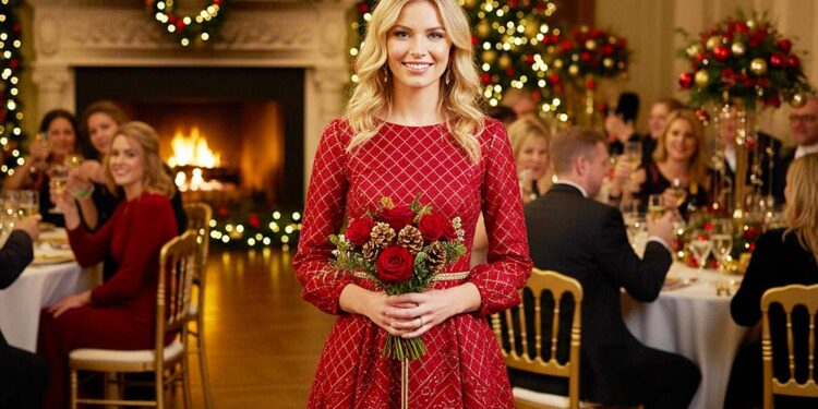 Festliches Rotgold-Kleid zur Weihnachtshochzeit
