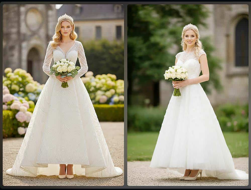 Brautkleid in Ivory mit Perlenstickerei - edel und feminin Brautkleid in Ivory mit Perlenstickerei - edel und feminin