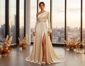 Mehr über den Artikel erfahren Luxus-Velours Hochzeitskleid