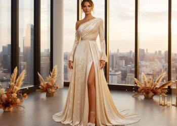 Velours Hochzeitskleid in Beige