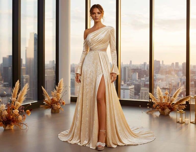 Mehr über den Artikel erfahren Luxus-Velours Hochzeitskleid