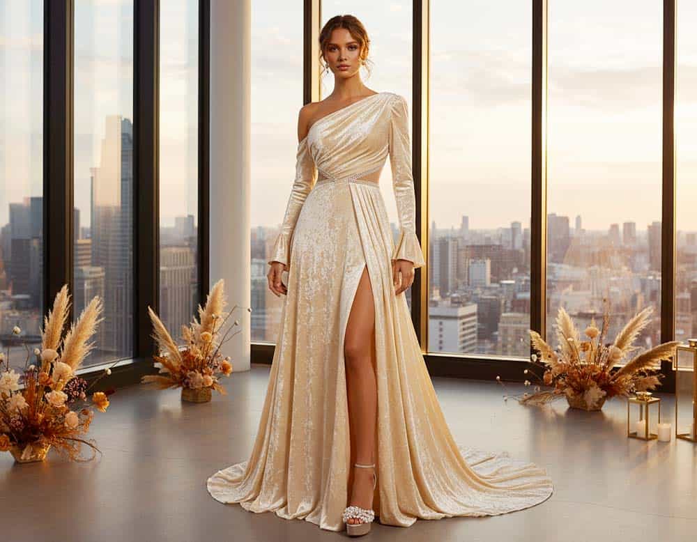 Du betrachtest gerade Luxus-Velours Hochzeitskleid