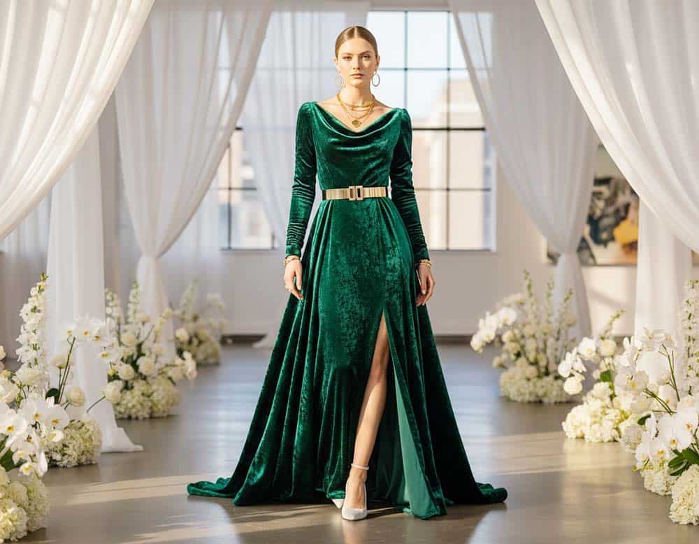 Velours Hochzeitskleid in Grün Velours Hochzeitskleid in Grün