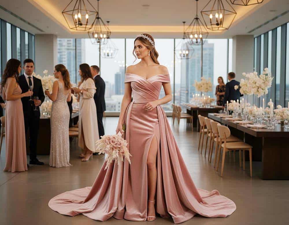 Luxus-Velours Hochzeitskleid in Rosé Luxus-Velours Hochzeitskleid in Rosé
