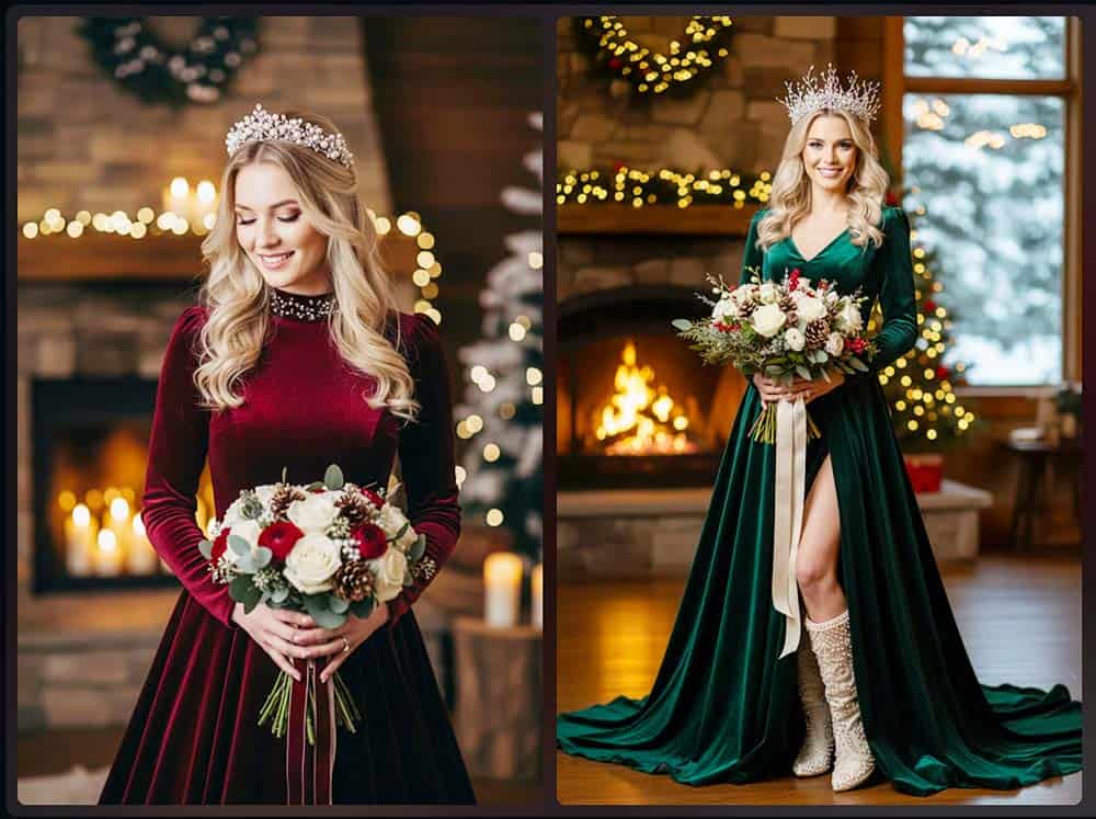 Luxus-Velours Hochzeitskleid zwischen Wärme, Stil und Persönlichkeit Luxus-Velours Hochzeitskleid zwischen Wärme, Stil und Persönlichkeit