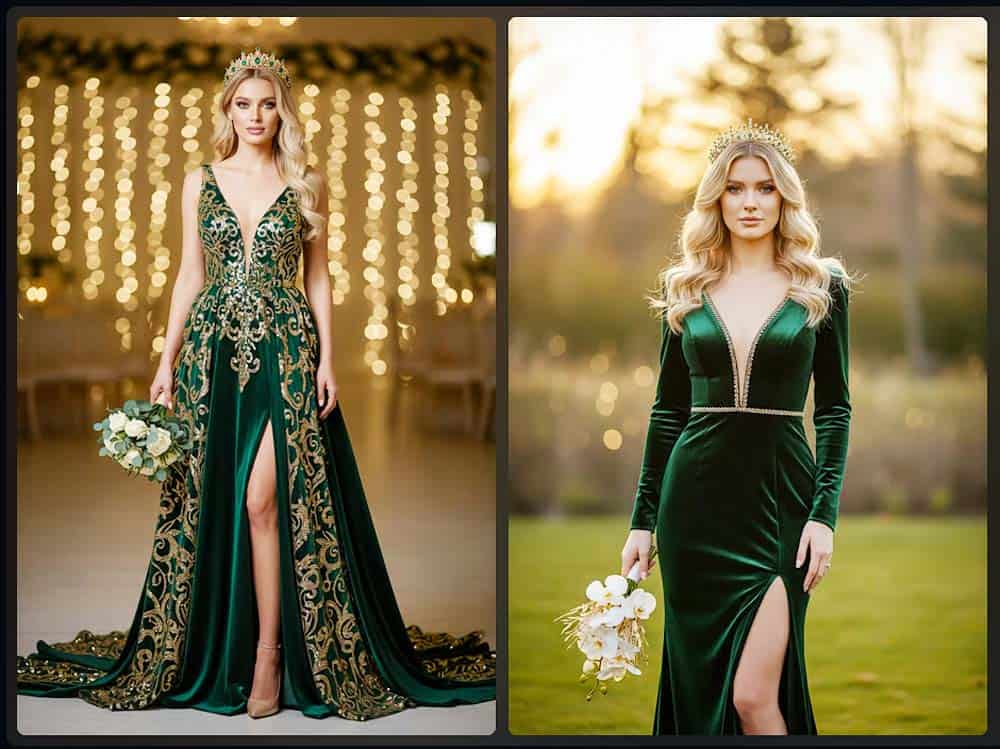 Samtiges Grün-Gold-Kleid Samtiges Grün-Gold-Kleid