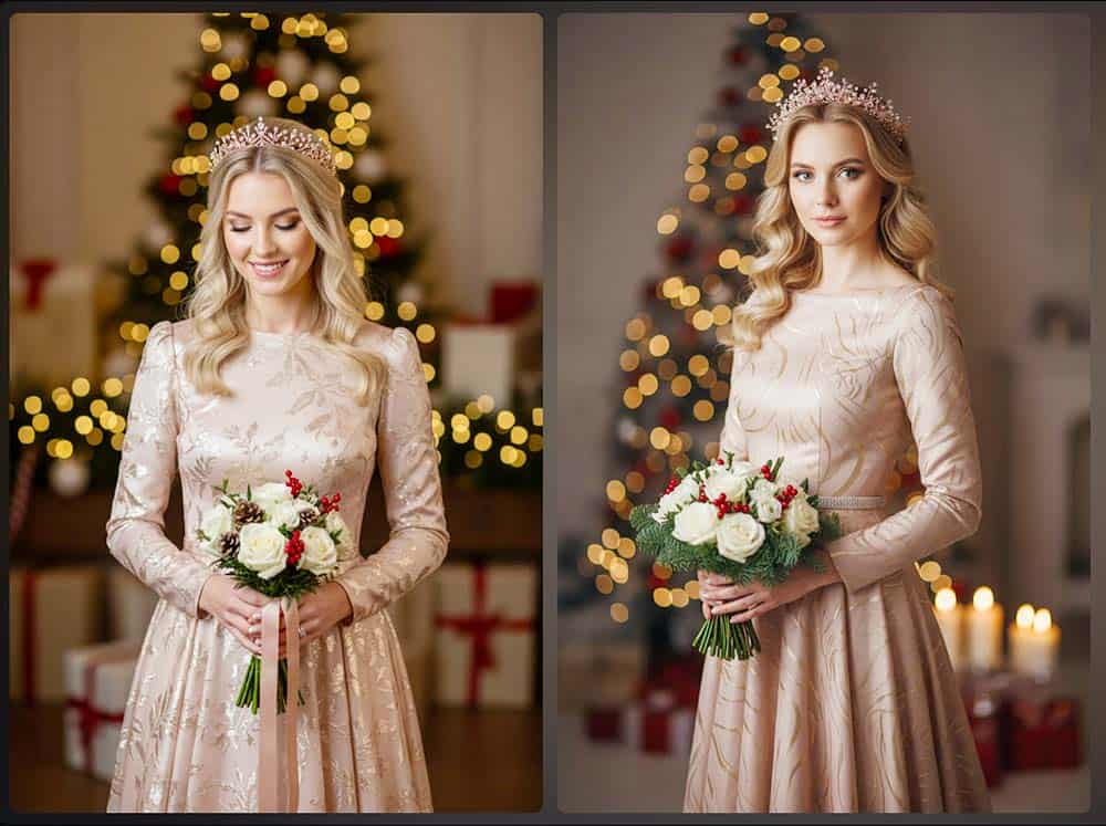 Sanftes Rosé-Beige als elegante Wahl für das Winter-Hochzeitskleid Sanftes Rosé-Beige als elegante Wahl für das Winter-Hochzeitskleid