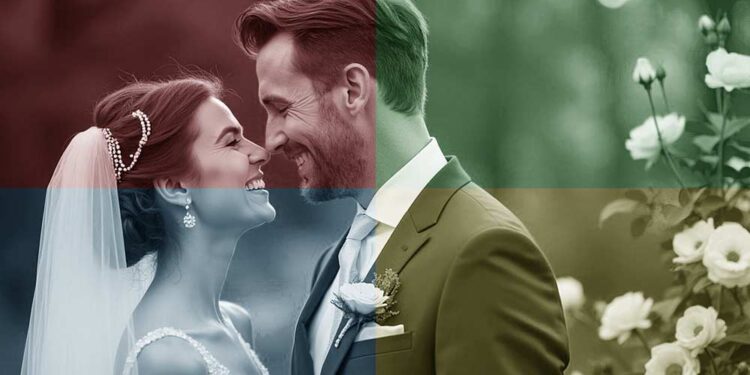 Lachendes Hochzeitspaar