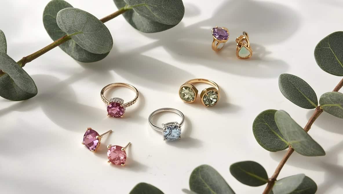 Farbige Edelstein-Ringe und Ohrringe in Pastell – Saphir, Topas und Peridot
