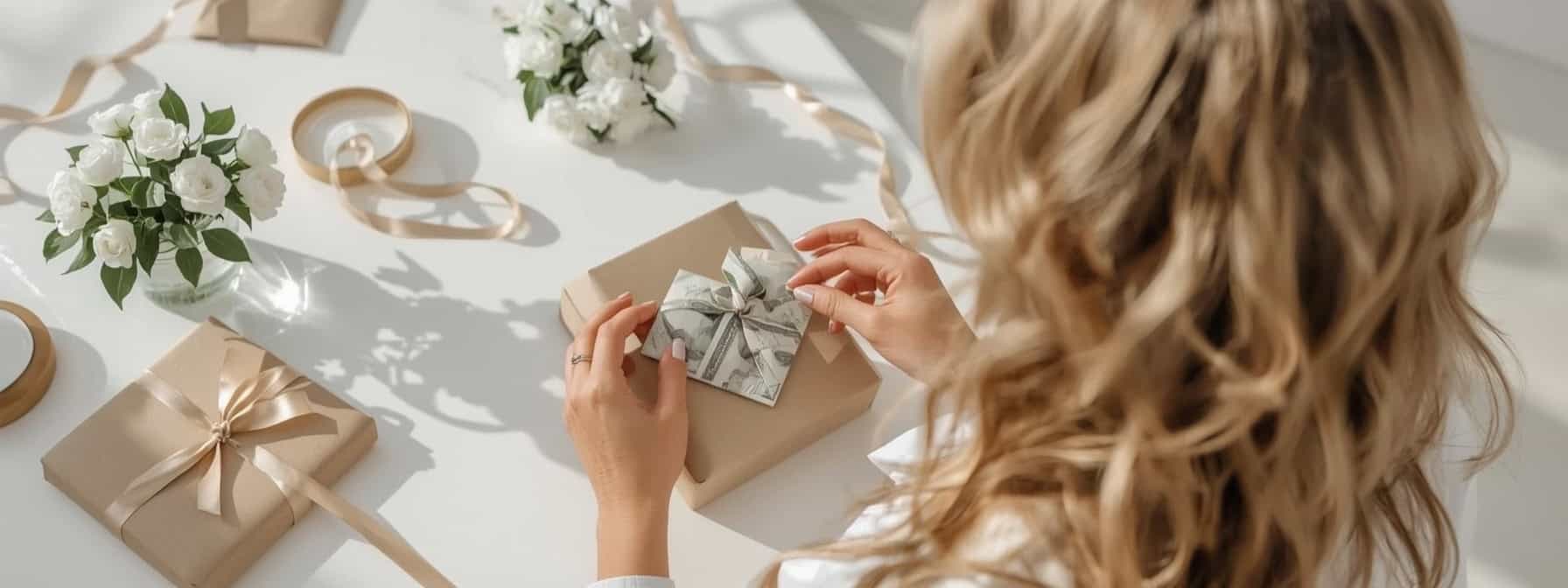 Kreatives Verpacken eines Geldgeschenks zur Hochzeit mit Origami und Schleife