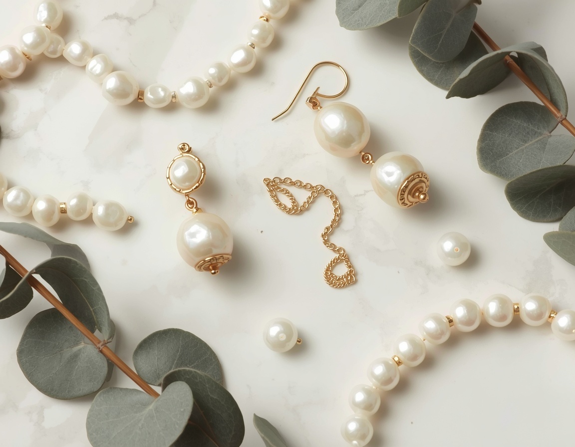 Moderner Brautperlenschmuck – verschiedene Perlengrößen kombiniert mit feiner Goldkette