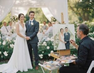 Mehr über den Artikel erfahren Live-Zeichner malt das Hochzeitpaar während des Moments
