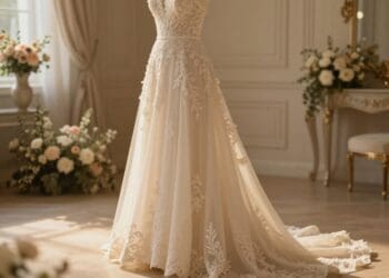Cremefarbenes Hochzeitskleid