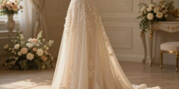Cremefarbenes Hochzeitskleid