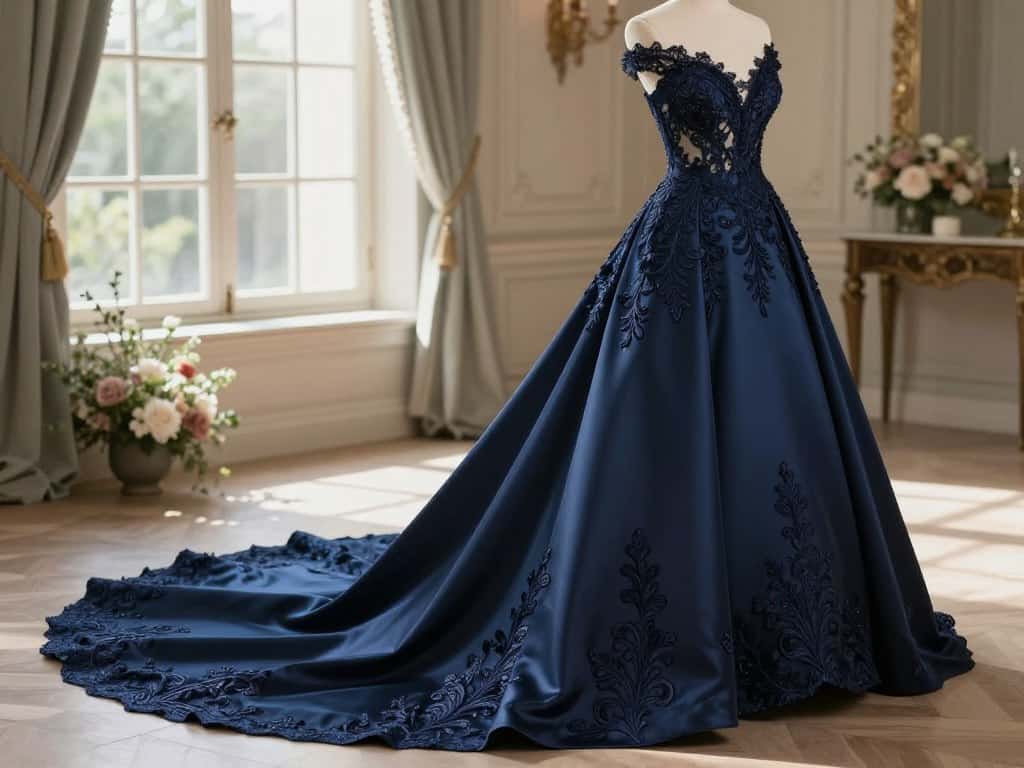 Dunkelblaue Brautmode für verschiedene Hauttypen
