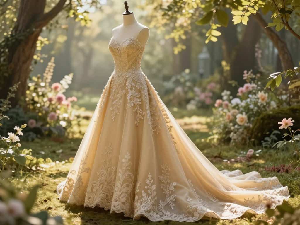 Goldfarbenes Hochzeitskleid für verschiedene Hauttypen