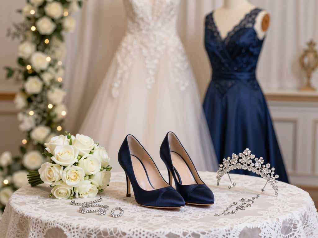 Styling und Accessoires zum navyblauen Hochzeitskleid