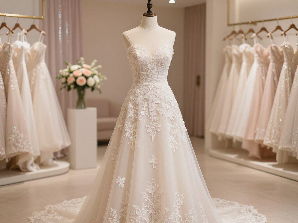 Ivory Hochzeitskleid in verschiedenen Stoffen