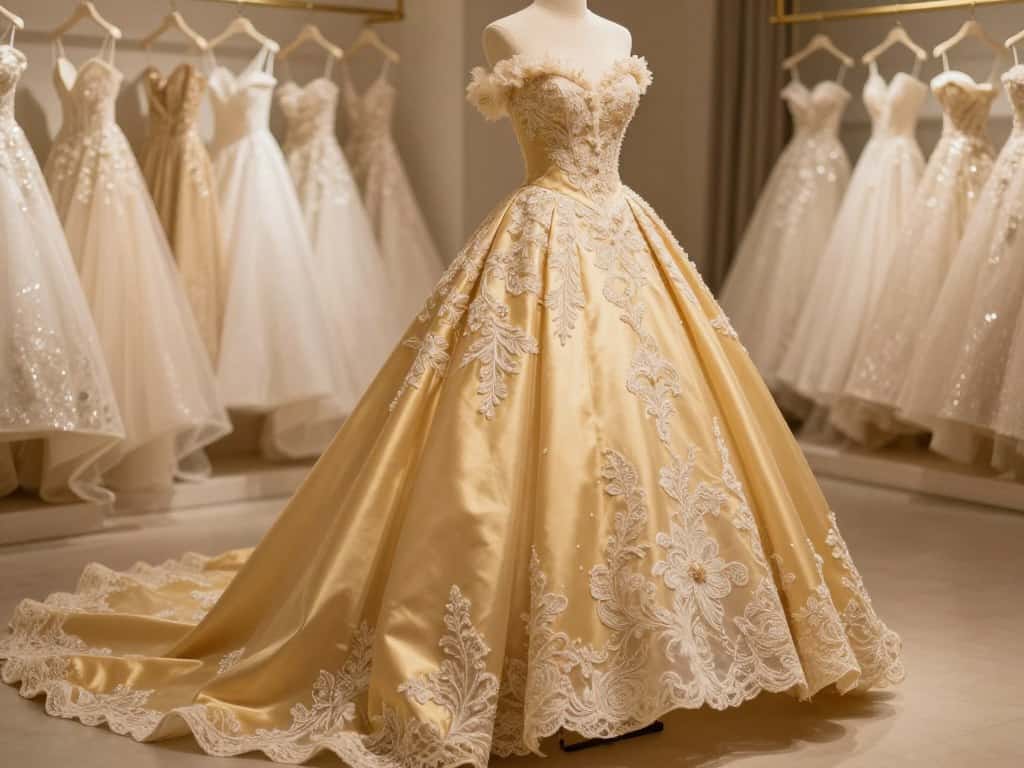 Luxuriöse Brautstoffe für das Goldkleid