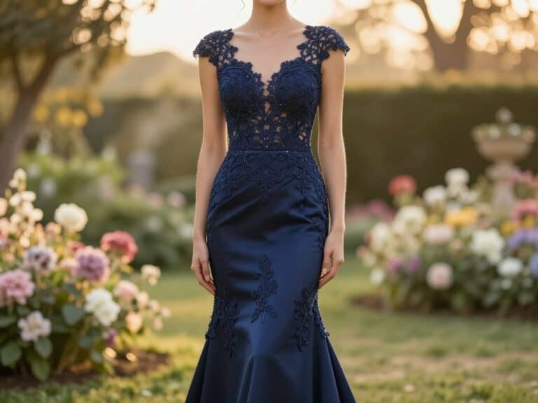 Mehr über den Artikel erfahren Navyblaues Hochzeitskleid: Warum Dunkelblau an der Braut überraschend gut funktioniert