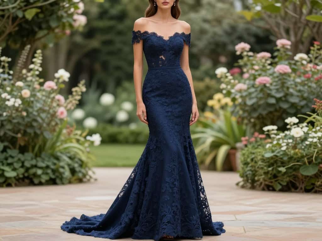 Navyblaues Hochzeitskleid moderner Auftritt