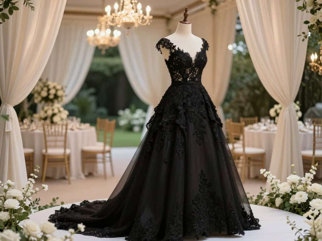 Schwarzes Hochzeitskleid in der Gesamtansicht